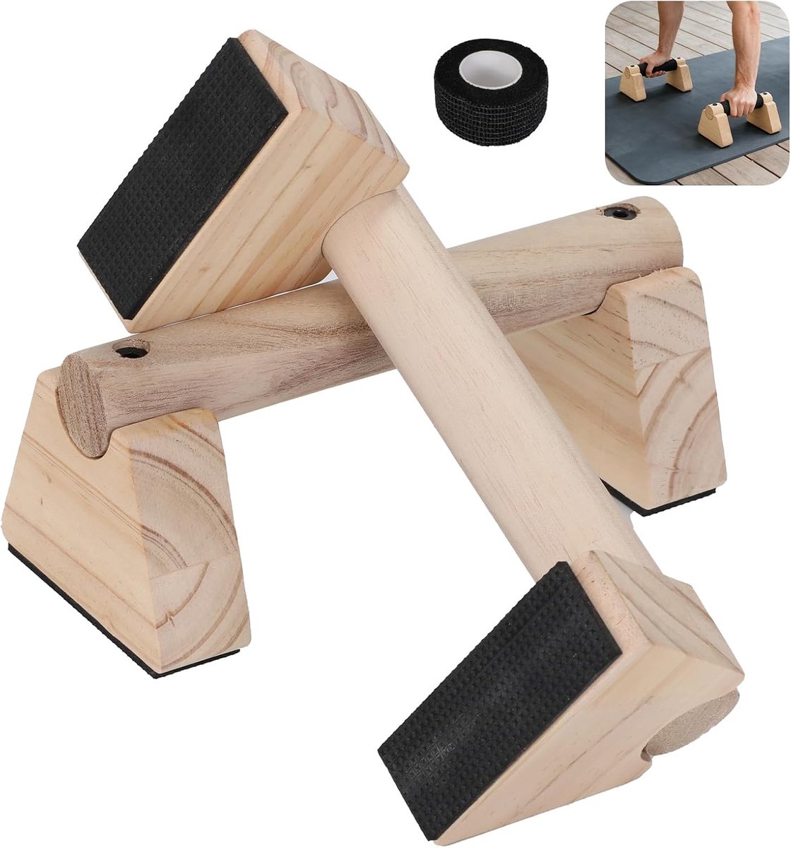 Push-upgrepen van hout, parallelle calisthenics, 2 lage parallellen, calistenics uitrusting, antislip push-up bar houders met gripband voor sportschool, vrije lichaam en thuis