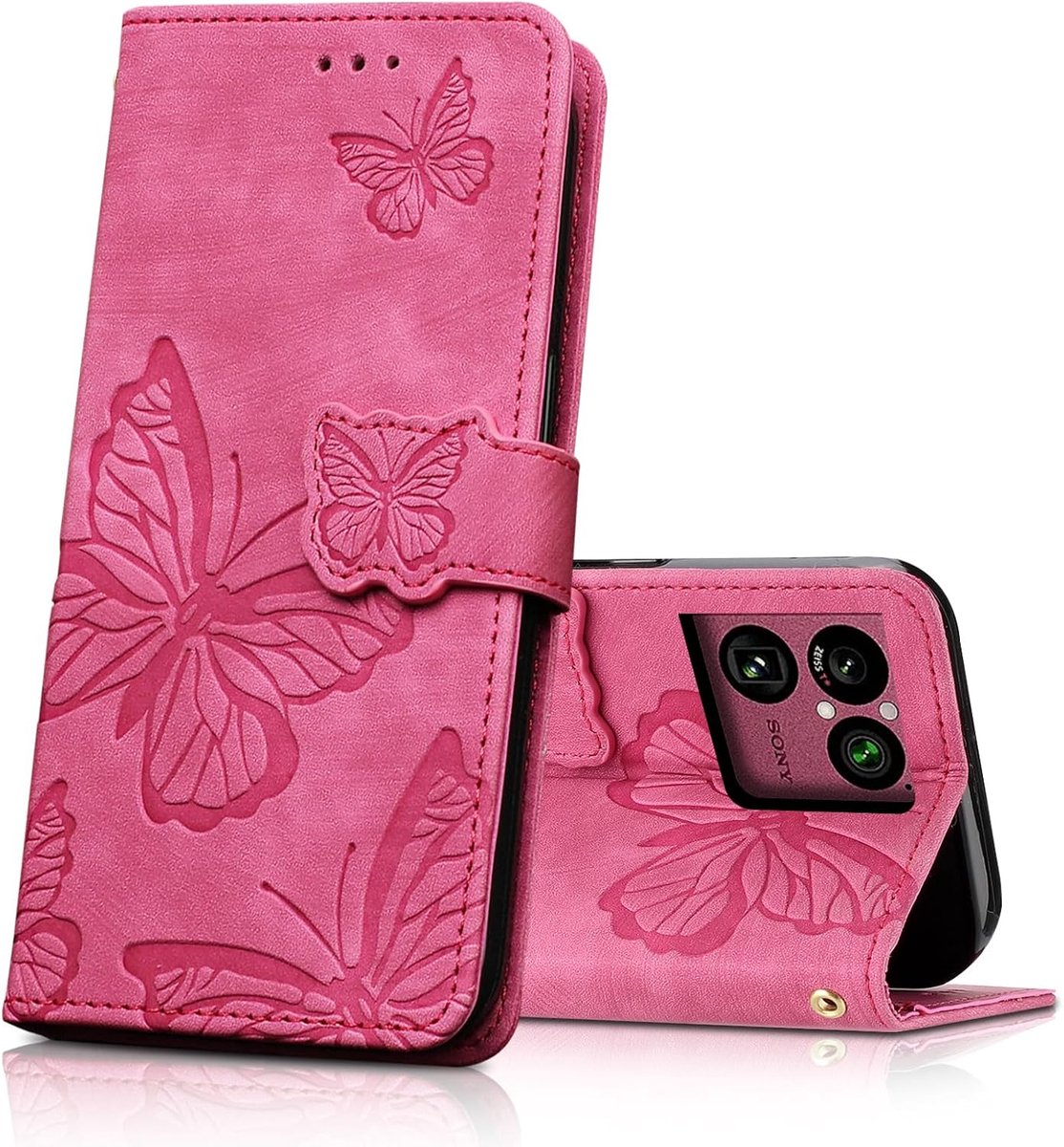 Hoes voor mobiele telefoon voor Sony Xperia 1 VIII, beschermhoes, flip case, PU lederen magnetische vlinders, leren hoes, tas voor Sony Xperia 1 VIII, rozenrood