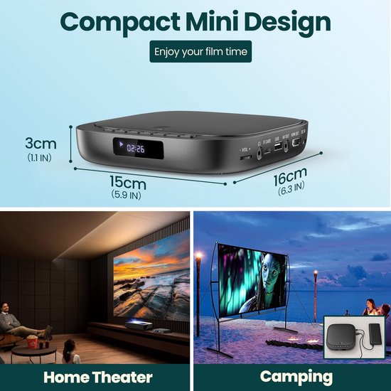 Dvd-speler voor tv, HD 1080p, regio, met USB/TF-kaartingang Hdmi/RCA-kabel, dvd-speler voor tv geïntegreerd PAL/NTSC — afbeelding 3