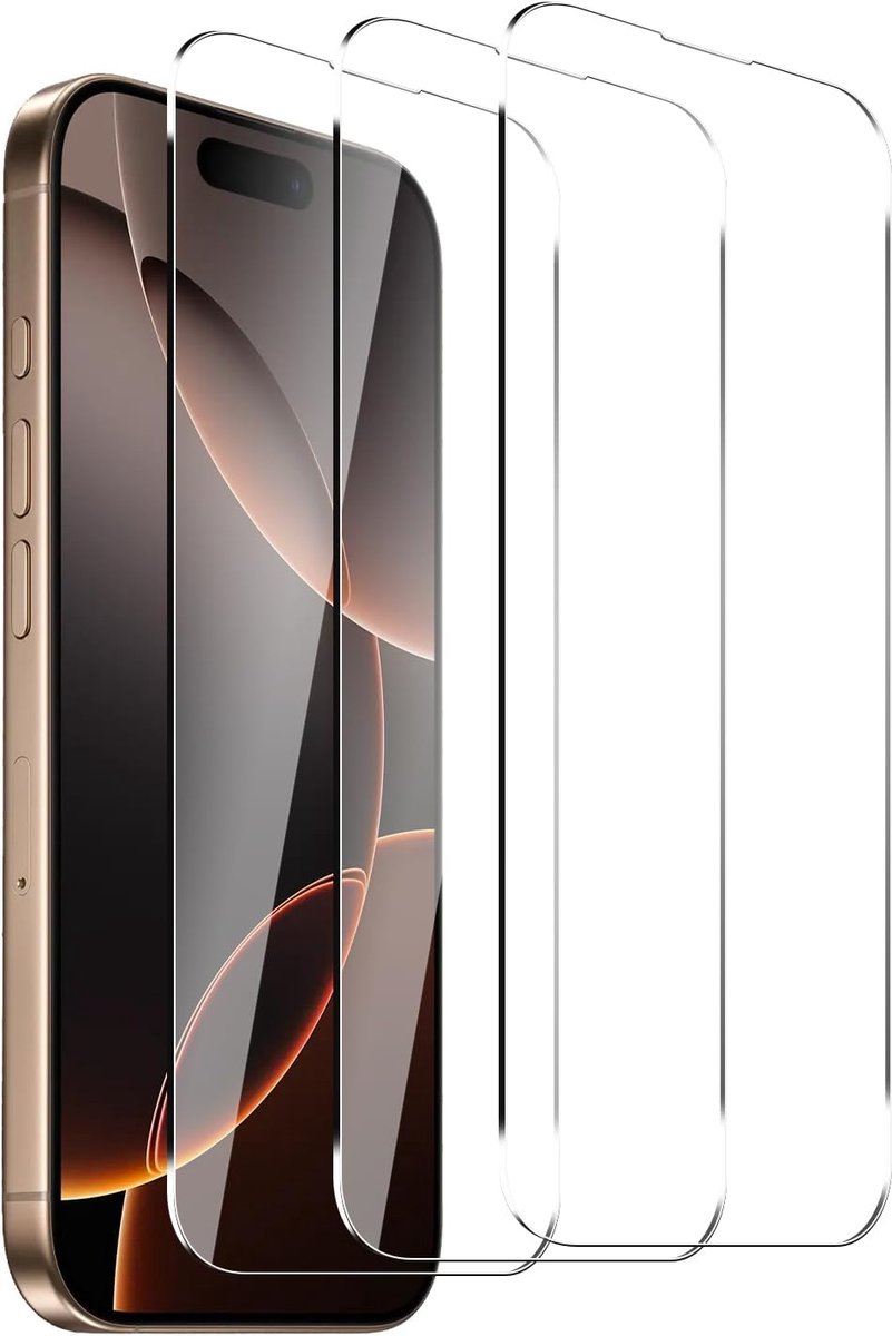 【3 stuks】Beschermfolie voor iPhone 16 Pro/17/17 Pro, displaybeschermfolie, pantserglas, gehard glas, 9H hardheid, HD-helderheid, kristalhelder, zonder stof en luchtbellen, ultrabestendig, eenvoudige