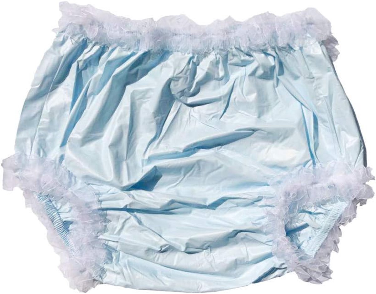 Volwassen Incontinentie Pull-on Plastic Broek Kant Slipje Kleur Baby Blauw met Wit Kant