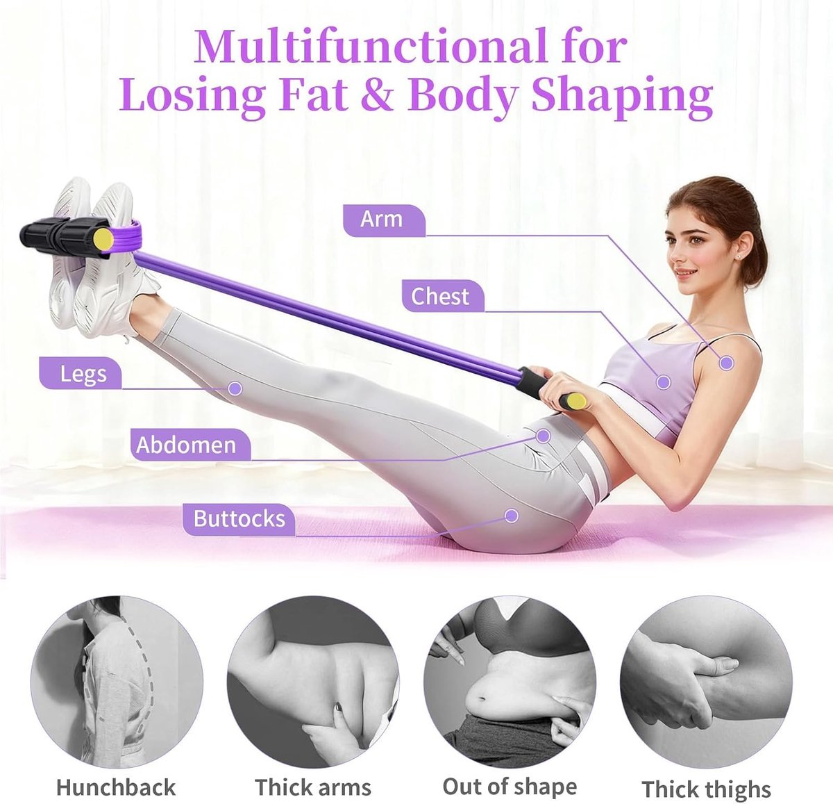 6 Buizen met Pedaal, Multifunctionele Elastische Touw NBR Schuimhandvatten voor Buik Billen Benen Armen Pilates Thuistraining