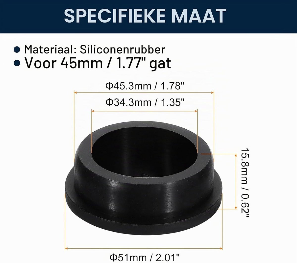 Set van 2 zwarte waterdichte rubberen gatenpluggen voor 45mm gaten - Perfect voor afvoer en bescherming