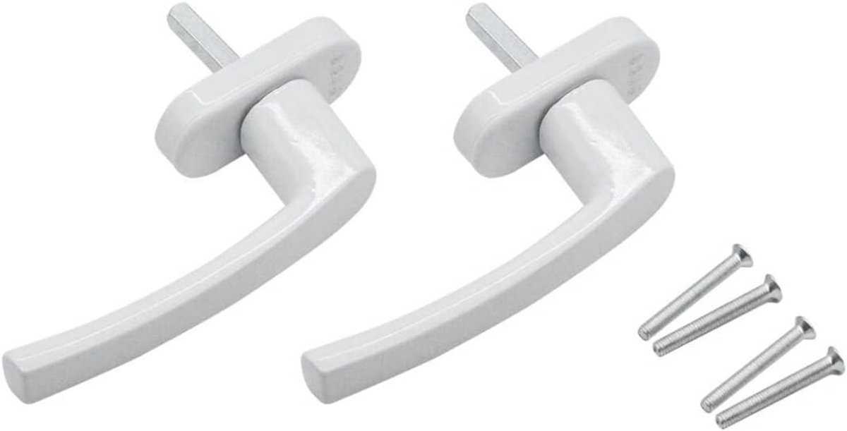 Set van 2 aluminium raamgrepen met veiligheidspen, 35 mm lengte, kinderveilig raamslot in wit