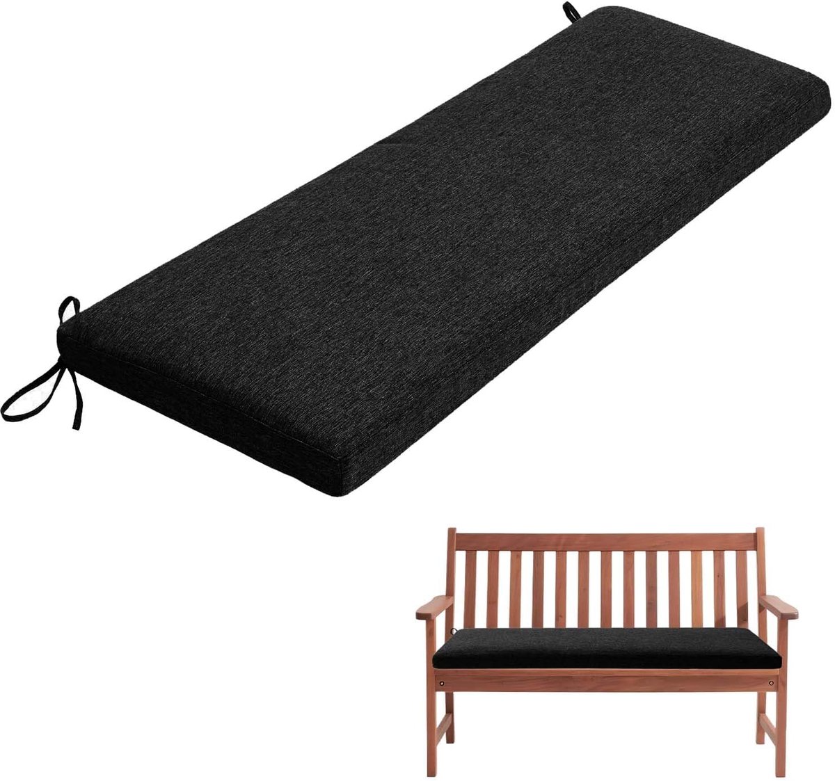 Generisch Bankauflage, Abnehmbarem Sitzkissen Banks, rutschfeste Gartenbank Auflage, Waschbar Sitzauflage Banks für Innen Outdoor Fensterbank Couch ban k Eckbank Auflagen,Schwarz,150x55x5cm