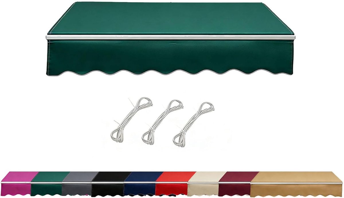 Markisenstoff Ersatz 2M/2.5M/3.5M/4M/5M/6M/7M Wwasserabweisender Markisenbespannung mit Volant, UV-Schutz Markise Ersatzstoff Markisentuch Fertig Genäht Ohne Rahmen für Außen(Grün,B4mxH3m)