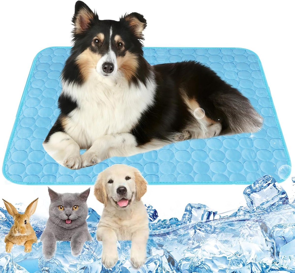 Zelfkoelend, 100 x 70 cm, koelmat, hond, blauw, koelmat voor honden, maat XL, koelmat voor katten, wasbaar, huisdier, koelmat voor thuis, onderweg of in de auto