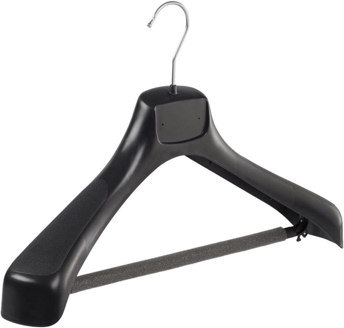 Kleerhanger, Mantelhanger, Kostuumhanger, Jassenhanger, set van 50 Stuks, Kunststof, Zwart, Broeklat met Schuim, Brede schouders, 360° Draaibare Haak, 43 cm (ETR43/BS_00/50)