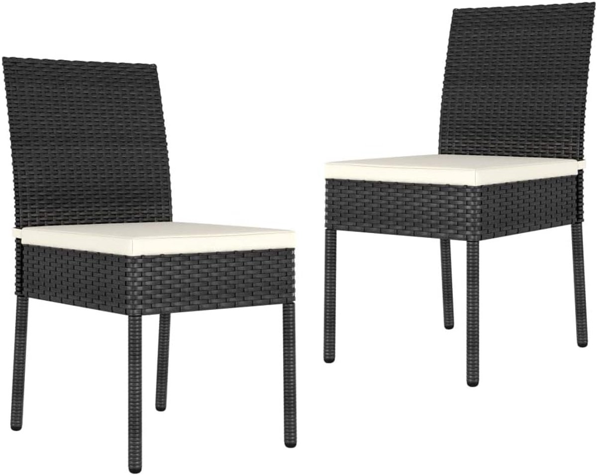 2 stuks zwart polyrotan stalen frame zitkussen weerbestendig licht modern buiten eetkamerstoelen