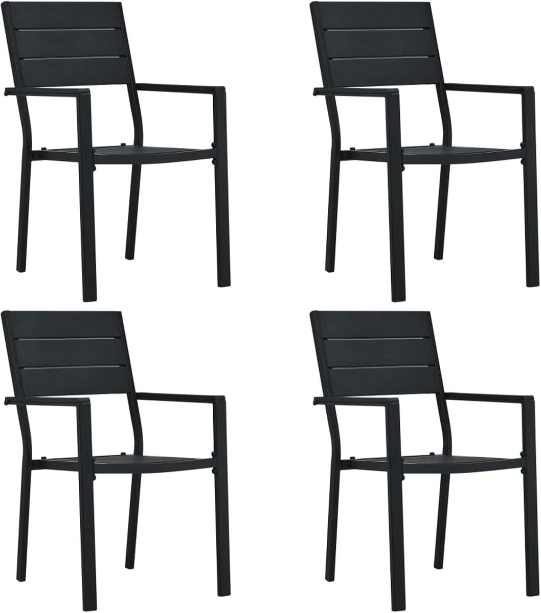 Tuinstoel, bistrostoel, balkonstoel, stapelstoel, stoel, kunststof, zwart, HDPE, hout-look