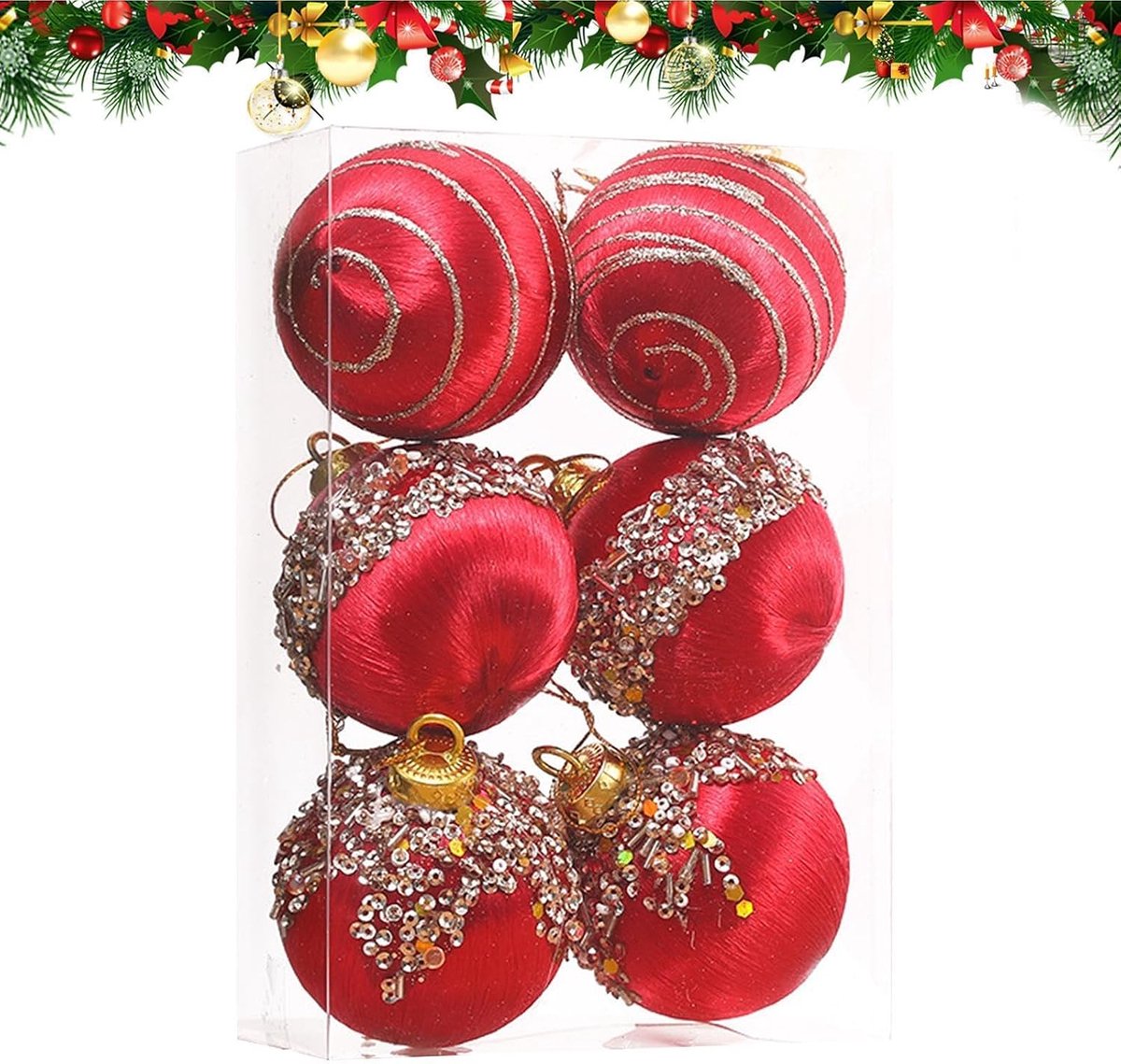 Kerstbalversieringen, fluwelen kerstbalset Fluwelen 6-delige