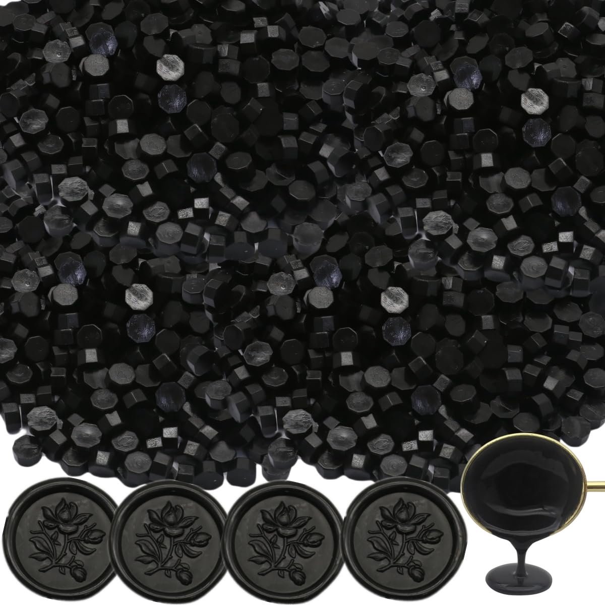 Zwarte waszegelkralen, 600 stuks, zwarte waszegelkralen voor waszegelstempel, waszegelkralenset, perfect voor bruiloftsuitnodigingen (zwart)