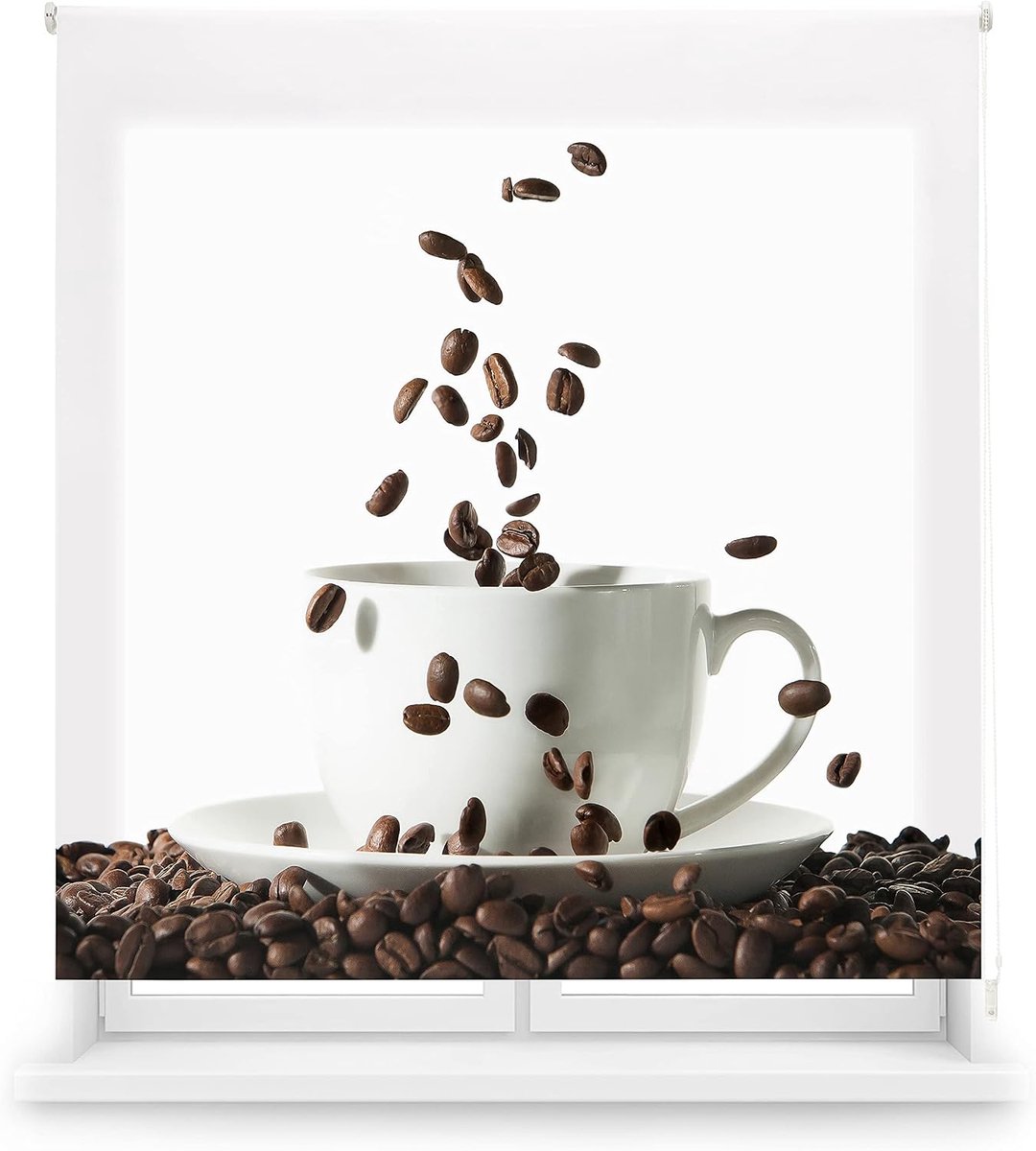 Digitaal keukenrolgordijn met digitale print, model koffie, 150 x 180 cm (b x h), stofgrootte 147 x 175 cm, rolgordijn