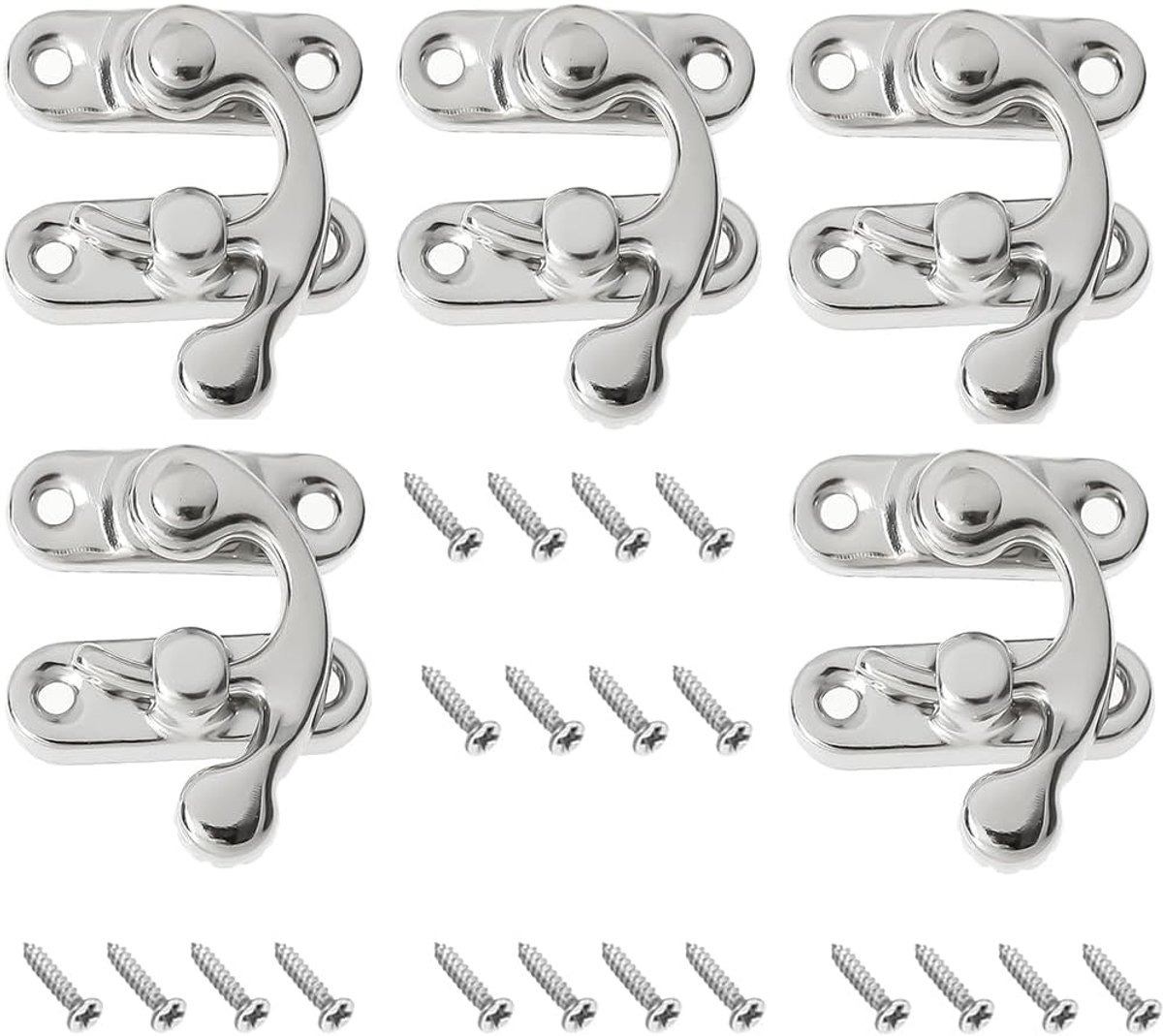 Kistensluitingsset, 5 stuks, antieke snelsluiting, draaisluiting, rechts vergrendeling, haakgespen en sluitingen voor sieradenkistje, houten kist, koffer, tafelbladverbinder, zilver, 32 x 27