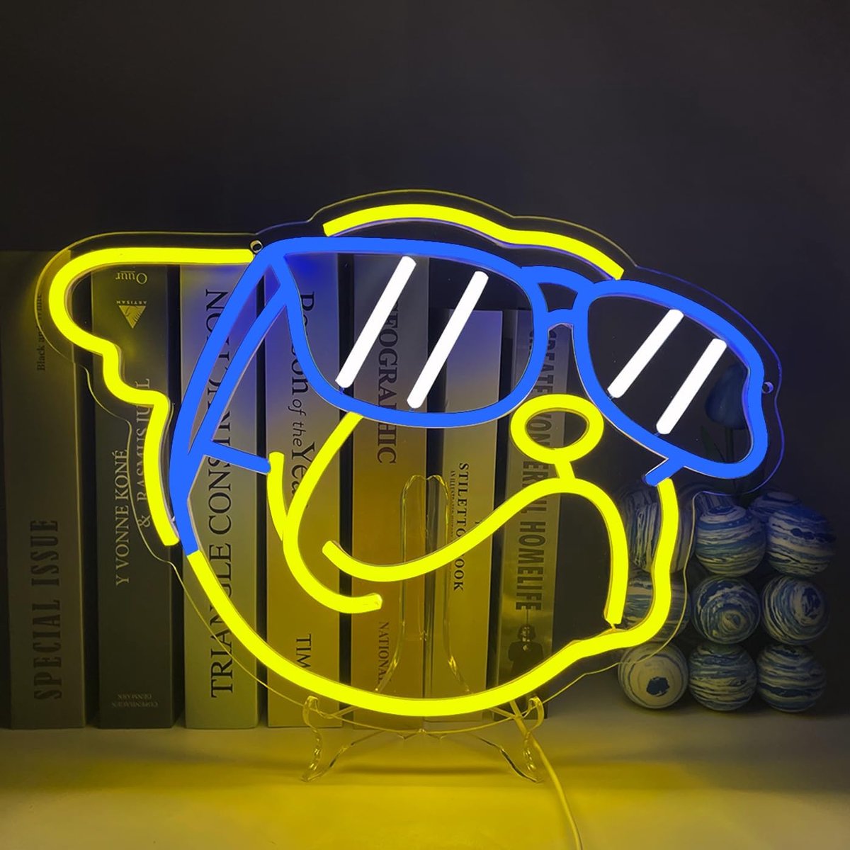 Neonbord voor Honden - Geel, Blauw en Wit, Neon Bord, Led-lichtreclame, Verjaardagsfeest, Cadeau