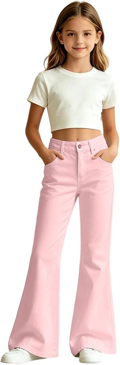 Vrijetijdsbroek voor meisjes met smalle pasvorm, elastische tailleband en zakken – zachte, effen vrijetijdsbroek voor kleine meisjes, ideaal voor dagelijks gebruik en spel.
