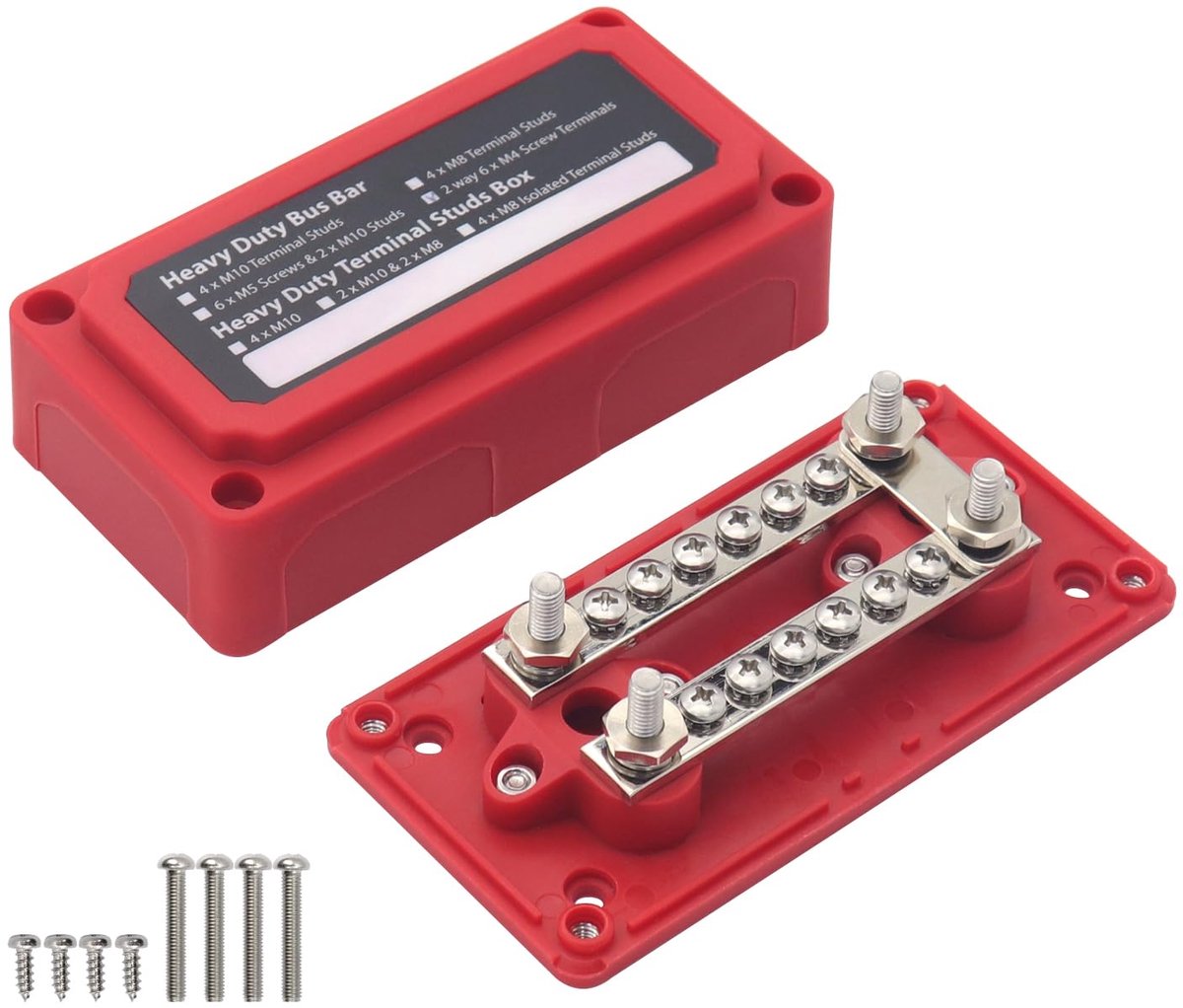 100 ampère verzamelrail 12V -48V DC terreinwagen massaverdeler boot verzamelrailkast camper auto busbar M6 M4 schroef (rood)