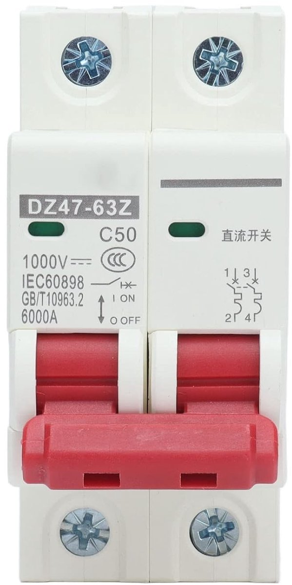 Miniatuur Automatische Circuitonderbreker 1000V DC 50A 2P voor Zonne-energie, Overbelasting Bescherming en Verlichting Installaties
