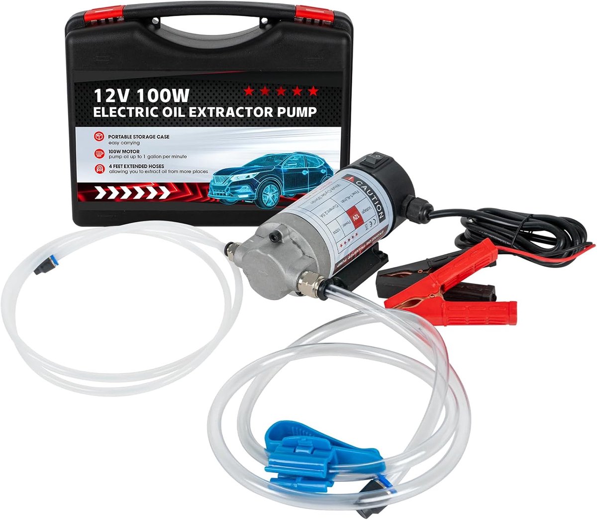 12 V 100 W olieafzuigpomp, brandstofpomp, motoroliewissel, diesel, overvulpomp, vloeistofafzuiger, geluidsarm, uitgerust met opbergdoos van kunststof