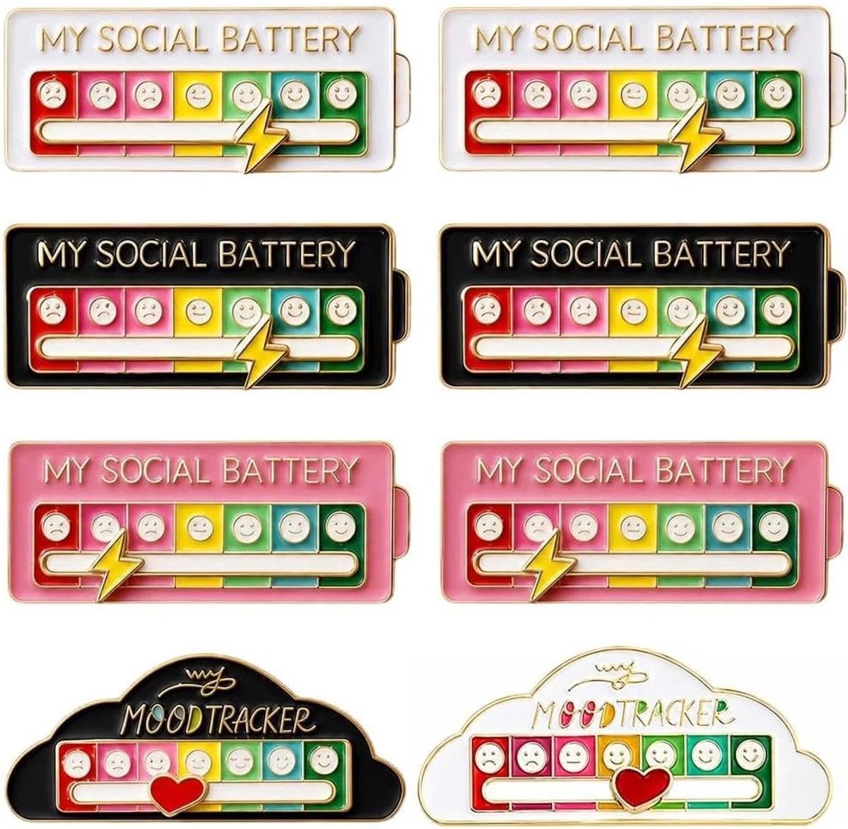 8 social battery pin, Leuke interactieve emaillen broche met schuiffunctie, Schattige mood pin voor kleding, rugzak, tas, hoed en cadeaus