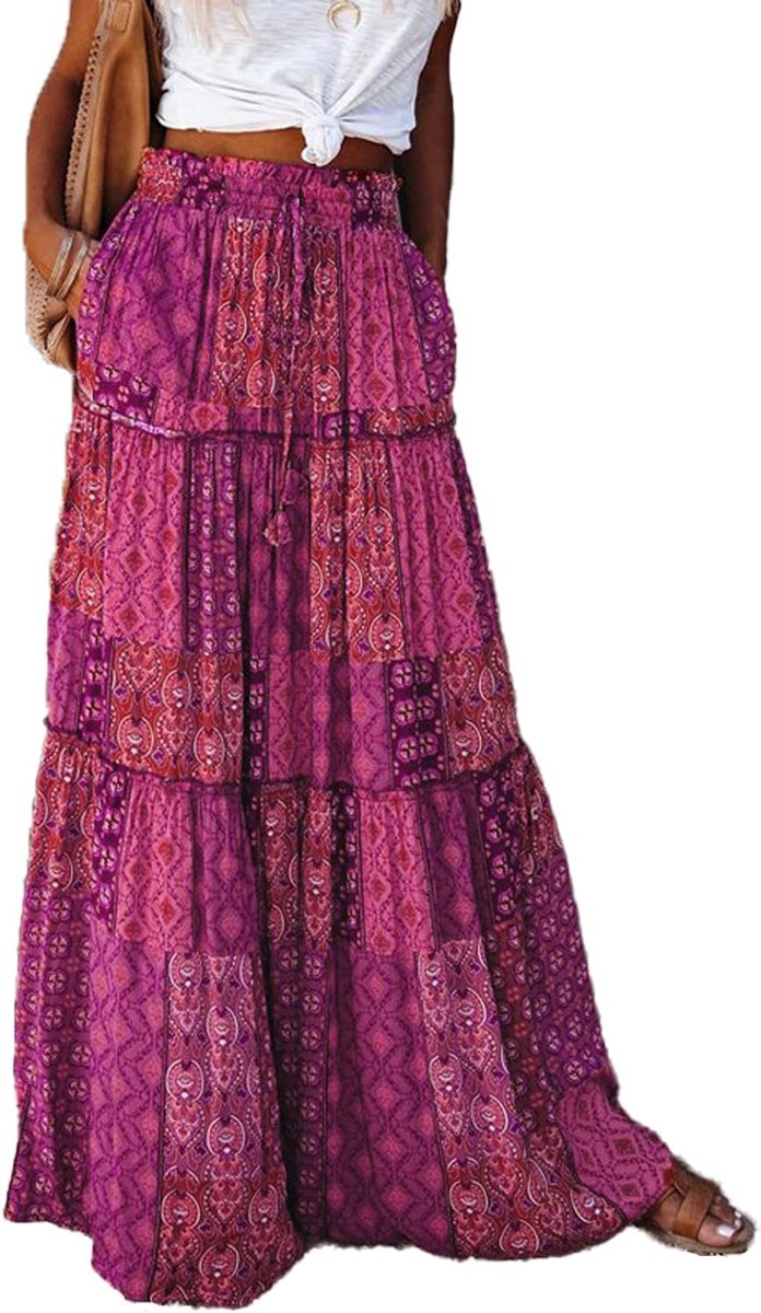 Boheemse Maxi Rok Met Laagjes Zomer Strand Rok Casual Bloemenprint