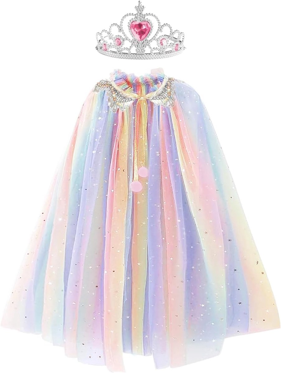 2 stuks kostuum voor kinderen, prinsessencape, prinsessenkostuum, kleurrijk, cape