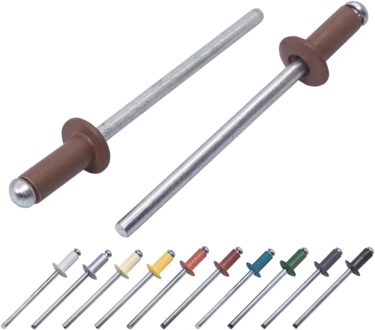 Blinde klinknagels 3,2 x 8 mm, koepelkop, DIN 7337, aluminium klinknagel en stalen doorn, pop klinknagels (100, lichtbruin RAL 8025)
