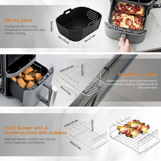 Accessoires voor Airfryer Ninja - Geschikt voor Double Stack XL SL400EU/SL451EU & Foodi Max Dual Zone AF300EU/AF400EU/AF451EU - Inzetstukken voor 2 Compartimenten (7,6L-9,5L) — afbeelding 4