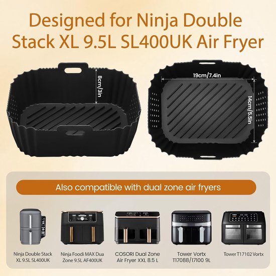 Accessoires voor Airfryer Ninja - Geschikt voor Double Stack XL SL400EU/SL451EU & Foodi Max Dual Zone AF300EU/AF400EU/AF451EU - Inzetstukken voor 2 Compartimenten (7,6L-9,5L) — afbeelding 2
