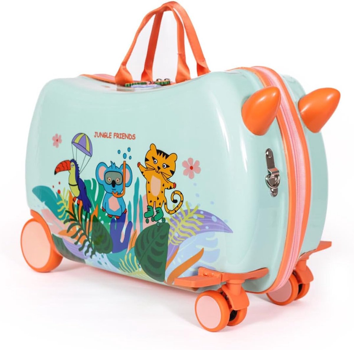 And Moo Berijdbare Kinderkoffer, Handbagage voor Kinderen met Wielen, Groen, S