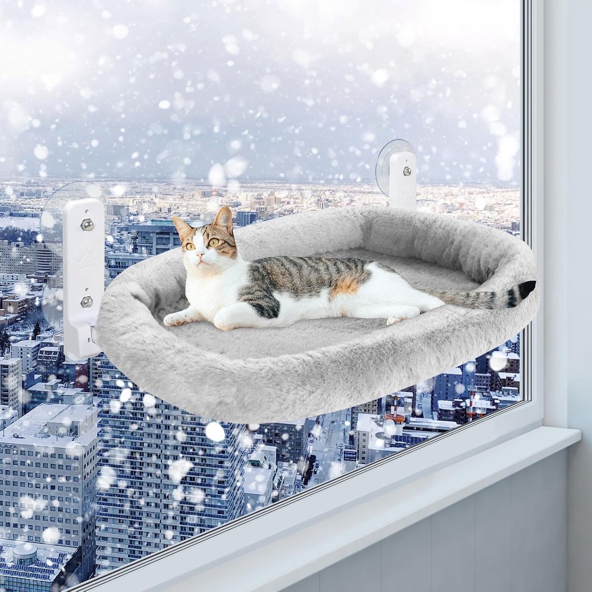 Vensterligstoel voor katten 60x30cm grijs met kattenbak