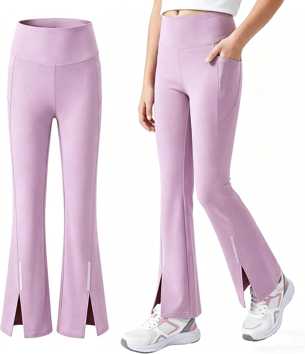 sportlegging voor meisjes met UPF 50-zonbescherming, flared broek met reflecterende strepen en zakken, ademende dans- en trainingslegging, lichte broek voor 7-15 jaar