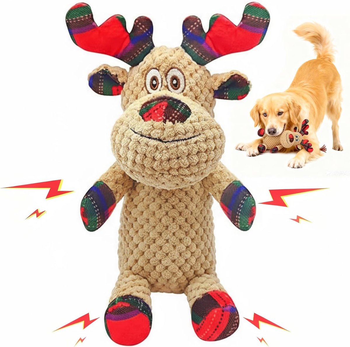 Piepend hondenspeelgoed, kersthondenspeelgoed, interactief pluchen hondenspeelgoed, elandhondenspeelgoed voor Kerstmis, voor grote en kleine honden, agressief kauwen