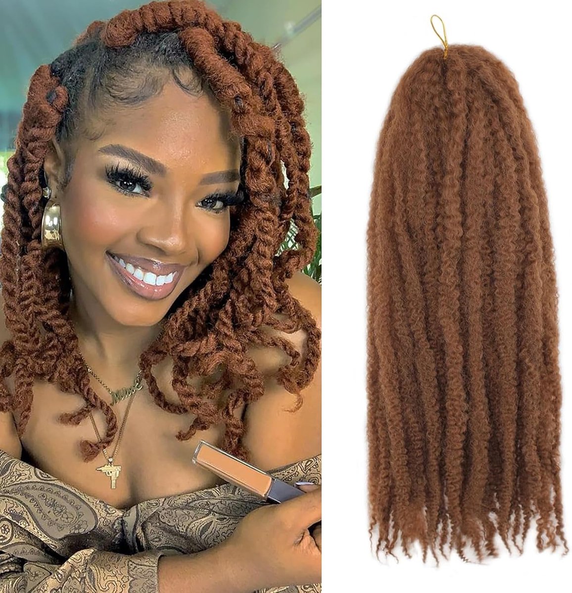 Twist-vlechten Afro Kinky Curly Cubaanse Twist-haar Marley Twists Gehaakte Vlechten Synthetische Senegalese Twists Gehaakte Haarextensies voor Vrouwen (30#, 40,6 cm/6-packs)