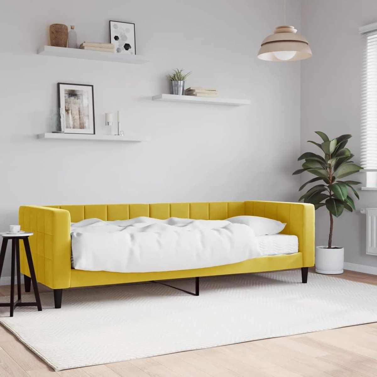 Dagbed met matras, geel, 80 x 200 cm, fluweel, dagbed, slaapbank, logeerbed voor woonkamer, kantoor, logeerkamer, kleine ruimtes 3196665