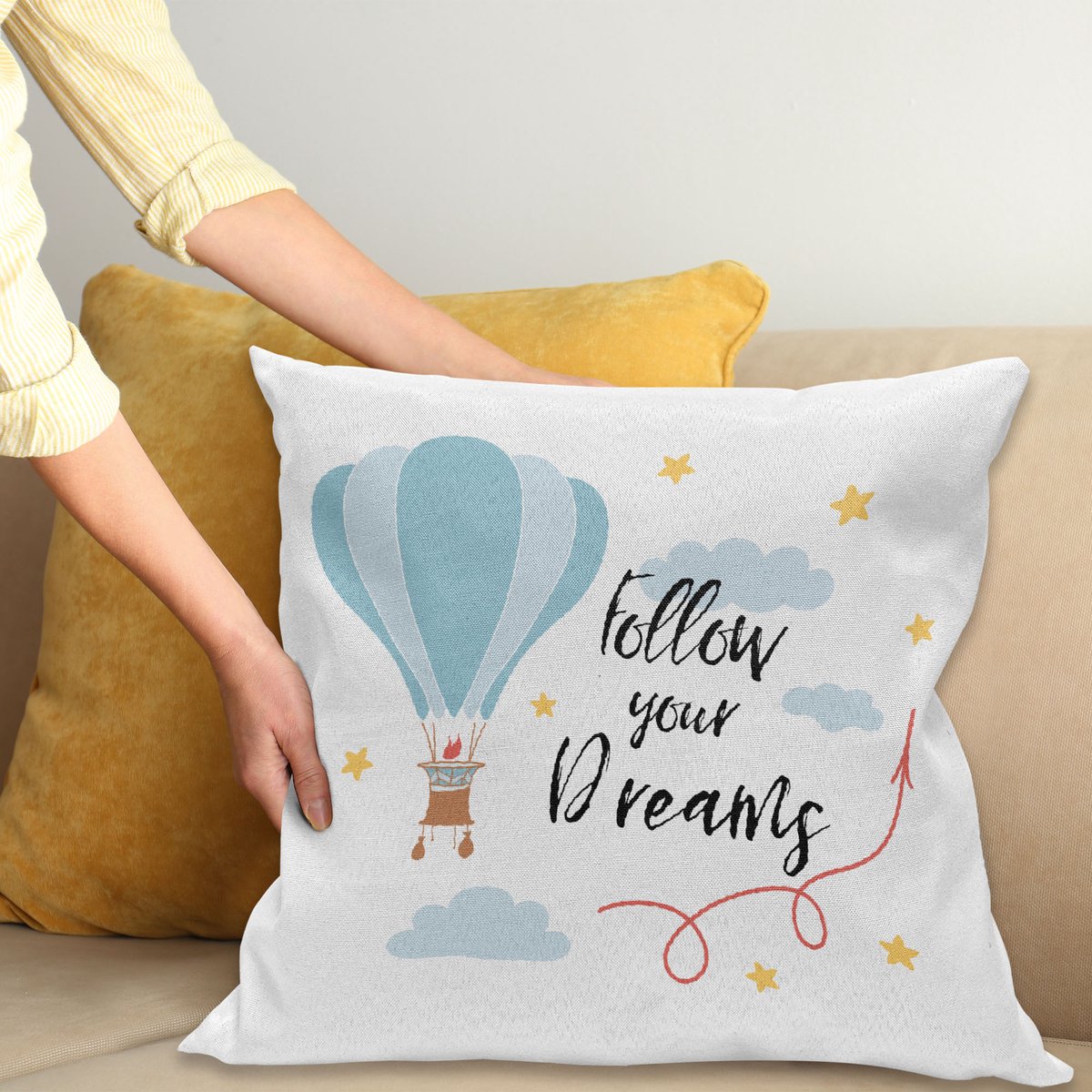 ABAKUHAUS Vintage Sierkussenhoes Set van 4, Boheems Ornamenteel Bladeren Dahlia Patroon Geometrisch Kunst Curlicue Motief, Modern Accent Dubbel-Dubbelzijdig Digital Print, 24", Mosterd Donker Ceil Blauw