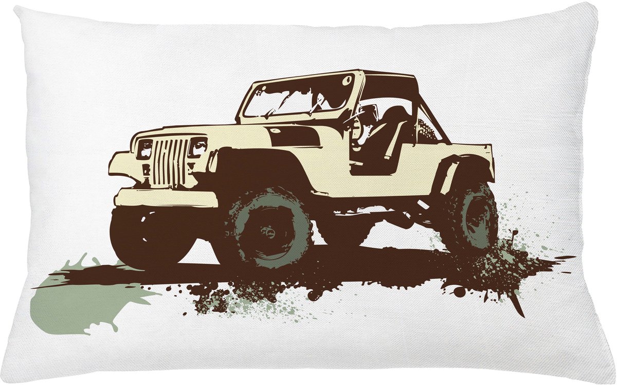 ABAKUHAUS Grunge Sierkussenhoes, Retro Pop Kunst Stijl Vintage Auto op de Road Adventure Grafisch Ontwerp, Decoratieve Rechthoekige Sierkussenhoes, 65 x 40 cm, Bruin Crème