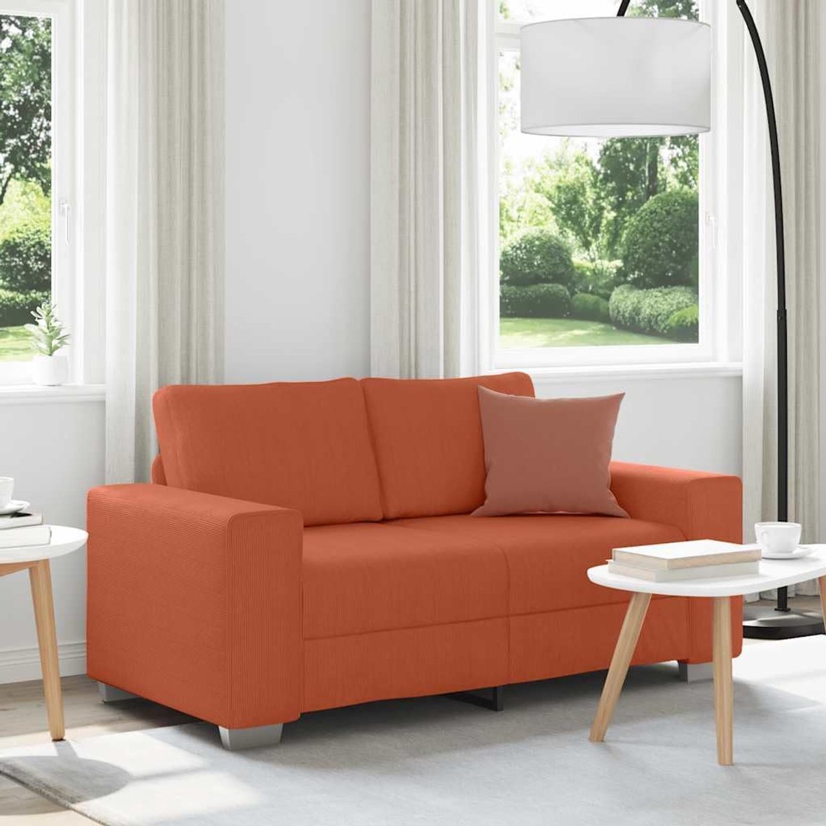 Rood Oranje 120 cm Corduroy met gewatteerde schuimzittingen en robuust frame voor woonkamer en werkkamer, comfortabele relaxbank met gestructureerd