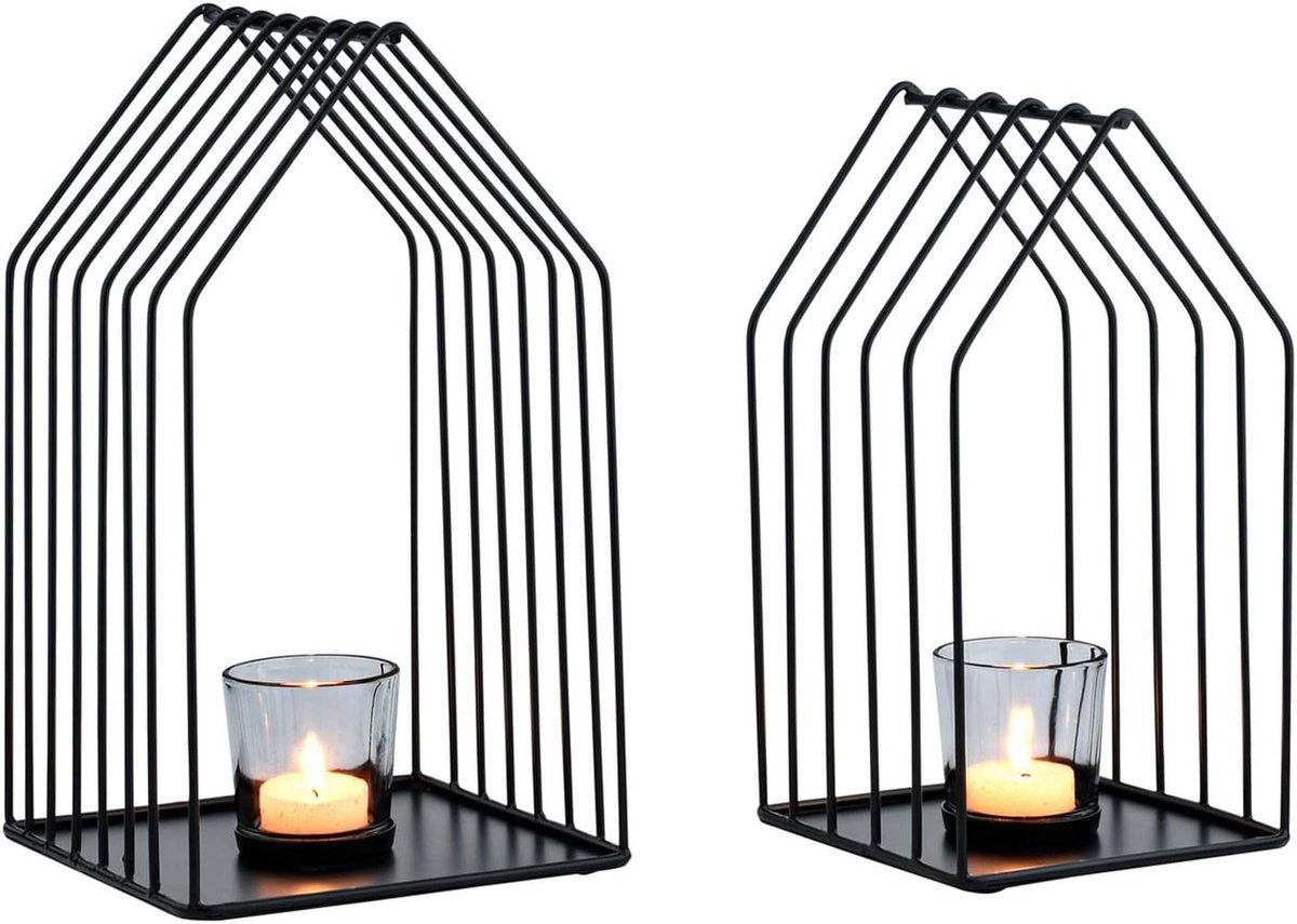 Van 2 Scandinavische decoratieve theelichthouders Carlon, zwart