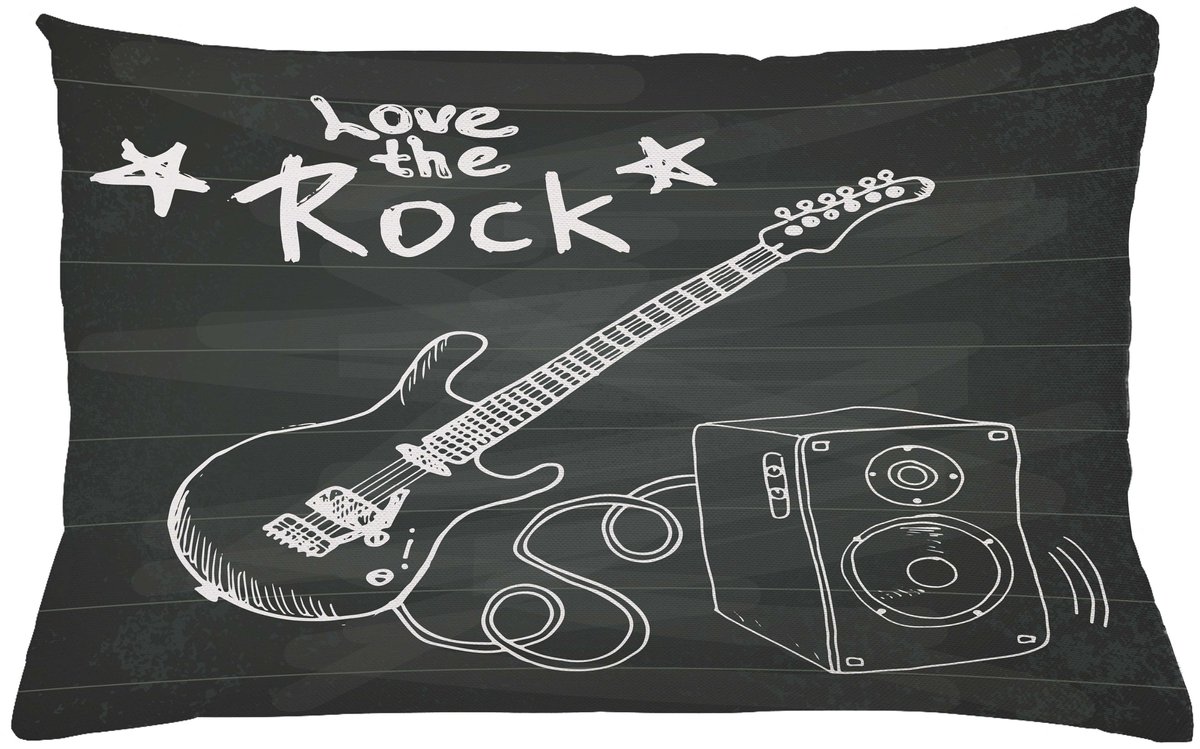 ABAKUHAUS Gitarre Kussenhoes, Liefde Rockmusik Schets, Van Kleurechte Wasbare Stof, Dubbelzijdige Print met Stevige Ritssluiting, 65 x 40 cm, Houtskool Grijs Wit