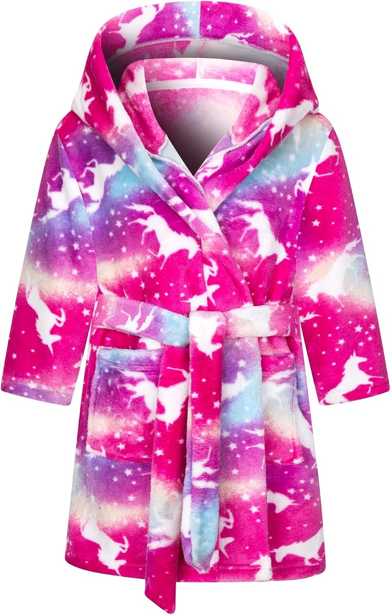 badjas voor kinderen meisjes jongens fleece kinderbadjas met capuchon, flanel fluffy kamerjas super zacht gezellig cartoon lange kamerjas warme pyjama maat 92-128