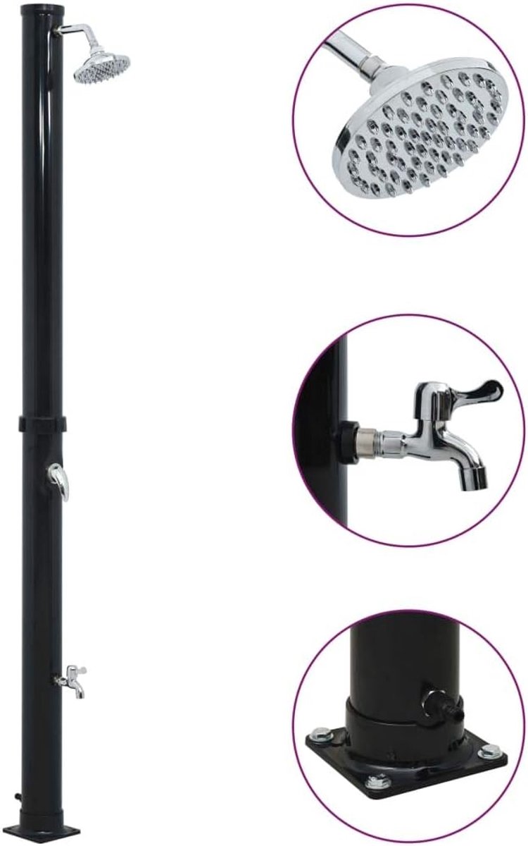 Douche op zonne-energie, zwart, 220 cm, 20 l, buitendouche, zonne-energie, tuin