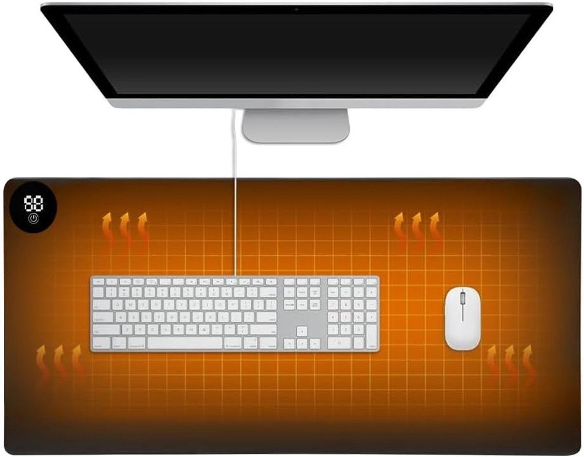 Bureauonderlegger, 80 x 33 cm, waterdicht, PU-leer, verwarmde muismat, bureau met 7 warmtestanden (27 °C - 55 °C), automatische uitschakeling, voor kantoor, thuis, PC/laptop