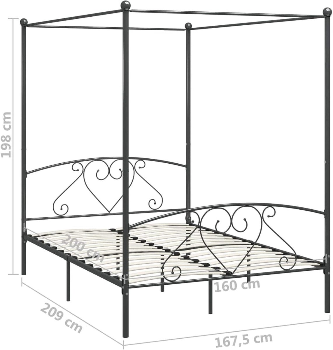 Hemelbed frame metalen hemelbed ijzeren bed slaapkamer bed bedframe bed bedframe voor slaapkamer of logeerkamer grijs metaal 160 x 200 cm