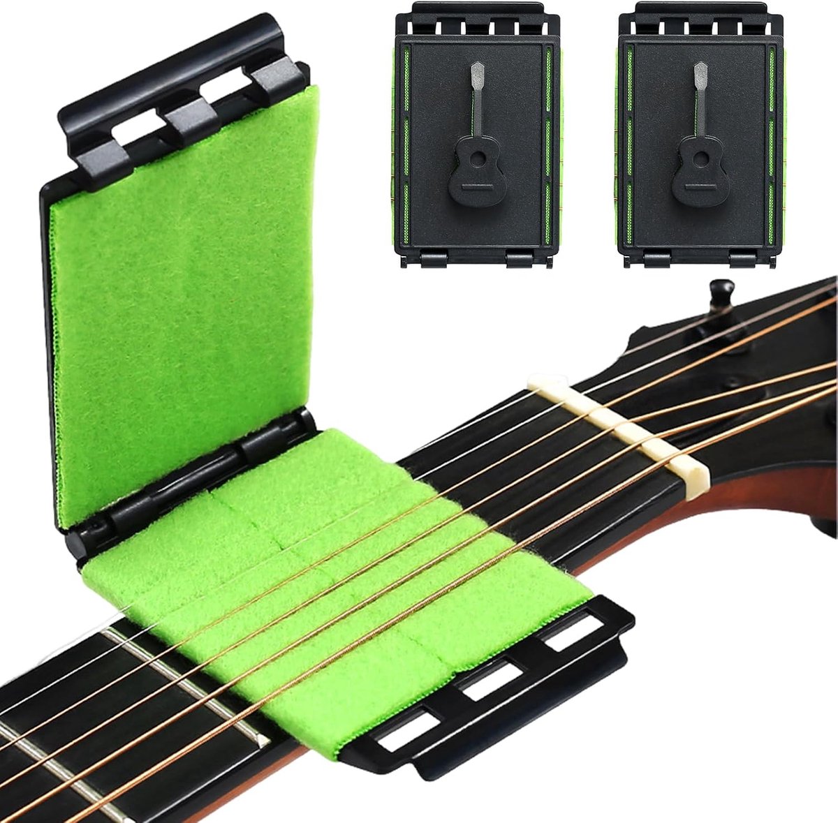 2 stuks gitaarsnarreiniger, onderhoudsgereedschap voor akoestische, elektrische gitaar, bas en ukelele, snelle reiniging van snaren en handvat, 10 x 6,5 cm
