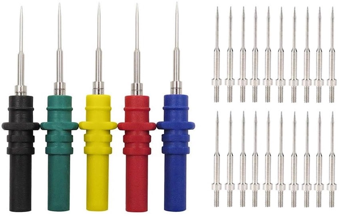 Testpennen met 4 mm bananenstekker - 5 stuks incl. 20 vervangende naalden voor multimeter en oscilloscoop