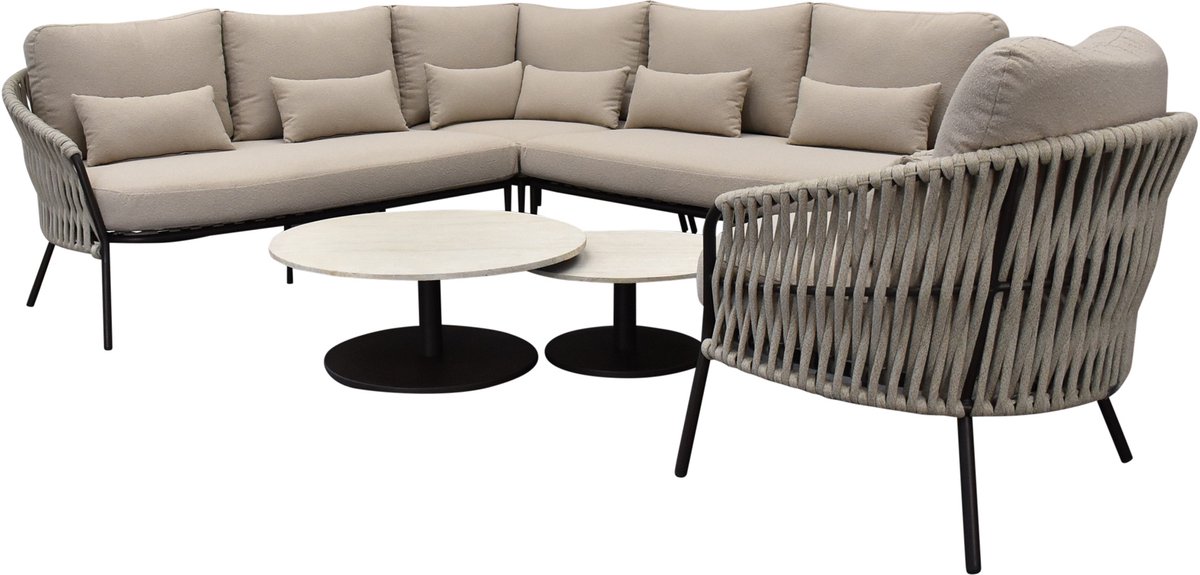 AVH-Collectie Sarenza hoek loungeset 6 delig zand rope terre frame Bruin / Terre, Taupe, Zand / Latte / Linen