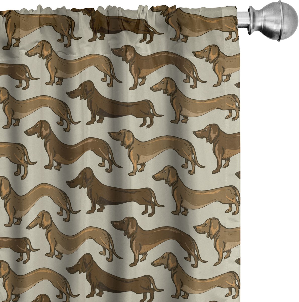 ABAKUHAUS Dackel Raamgordijnen, Sausage Hond Lover Patroon, Lichtgewicht decoratieve 2-delige set met roedezak, 2 stuks 75 cm B x 245 cm L, Grijs Geel Schokolade