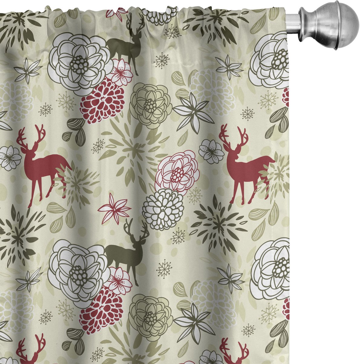 ABAKUHAUS Winter Raamgordijnen, Hert Bloemen Kerstmis, Lichtgewicht decoratieve 2-delige set met roedezak, 2 stuks 75 cm B x 225 cm L, Olijfgroen Lichtgroen