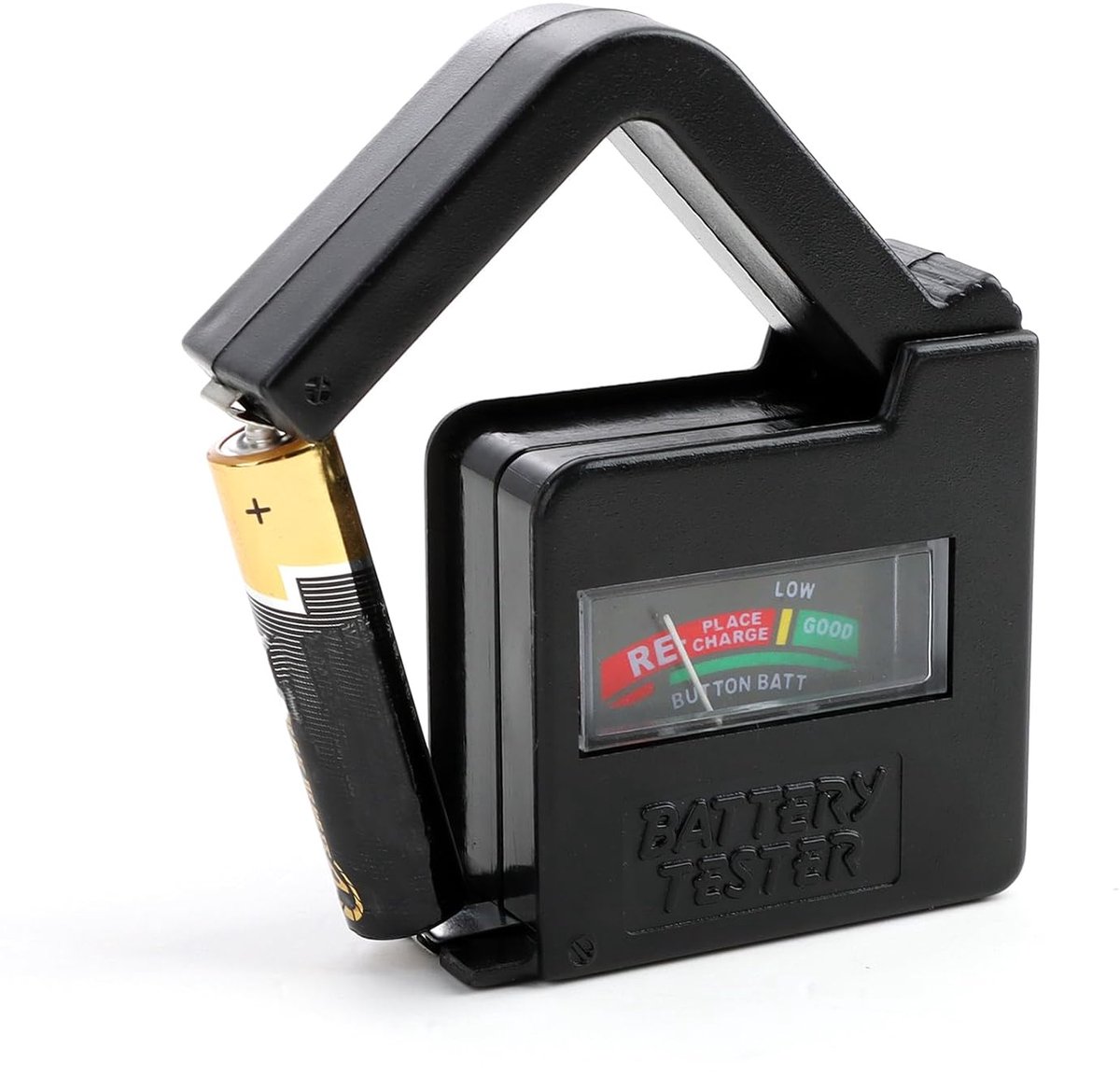 Batterijtester voor alle batterijtypes, compatibel met AAA, AA, C, D, N, 9V en 1,5V knoopcellen, batterijmeter, batterijtester, batterijtester met display, batterijtestapparaat, zwart